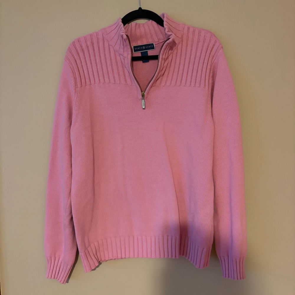 Karen Scott Pink Ribbed Half-Zip Sweater
